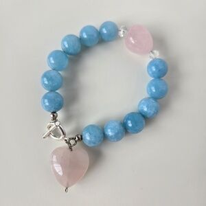 Chic Blue and Pink Beaded Bracelet with Heart Charm